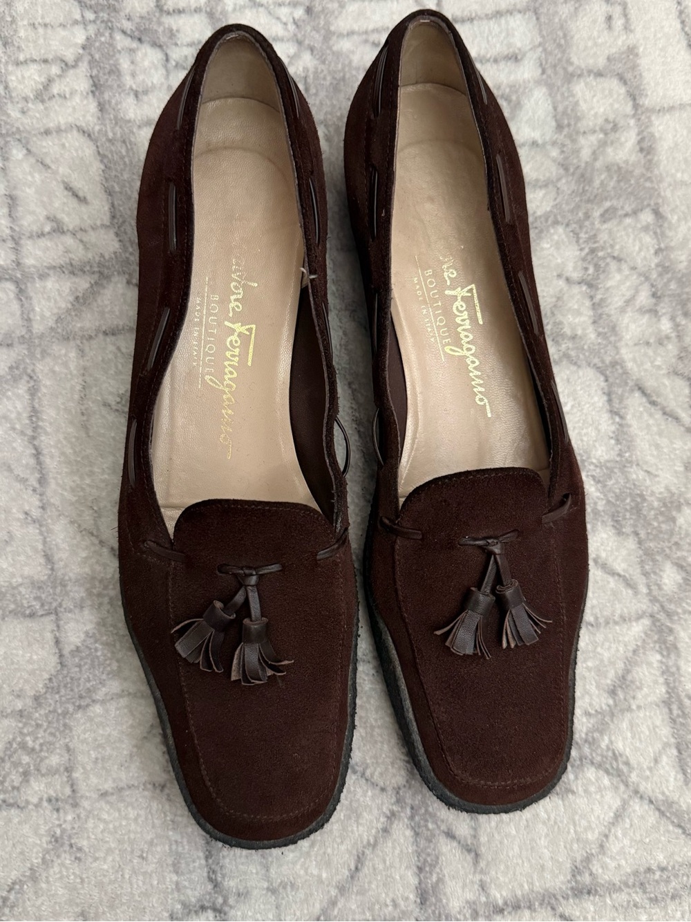 Salvatore Ferragamo Boutique Brown Suede Tassel Loafers Size 6.5 - Picture 2 of 10